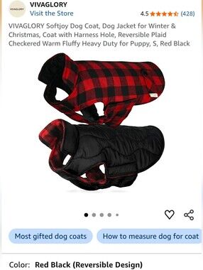 New VIVAGLORY Softjoy Dog Coat, Reversible, Size Small Red/Black